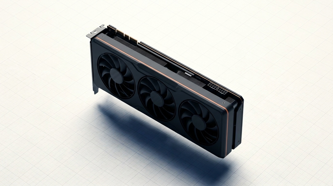 Vector X16 graphics card, triple fan, viewed from above on datasheet grid paper